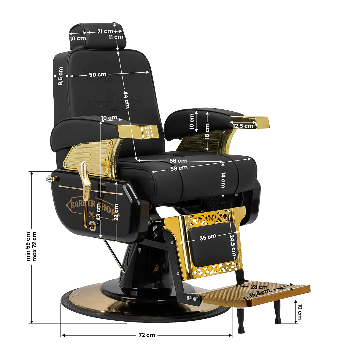 Barberarstol HAIR SYSTEM MT-91 GOLD svart